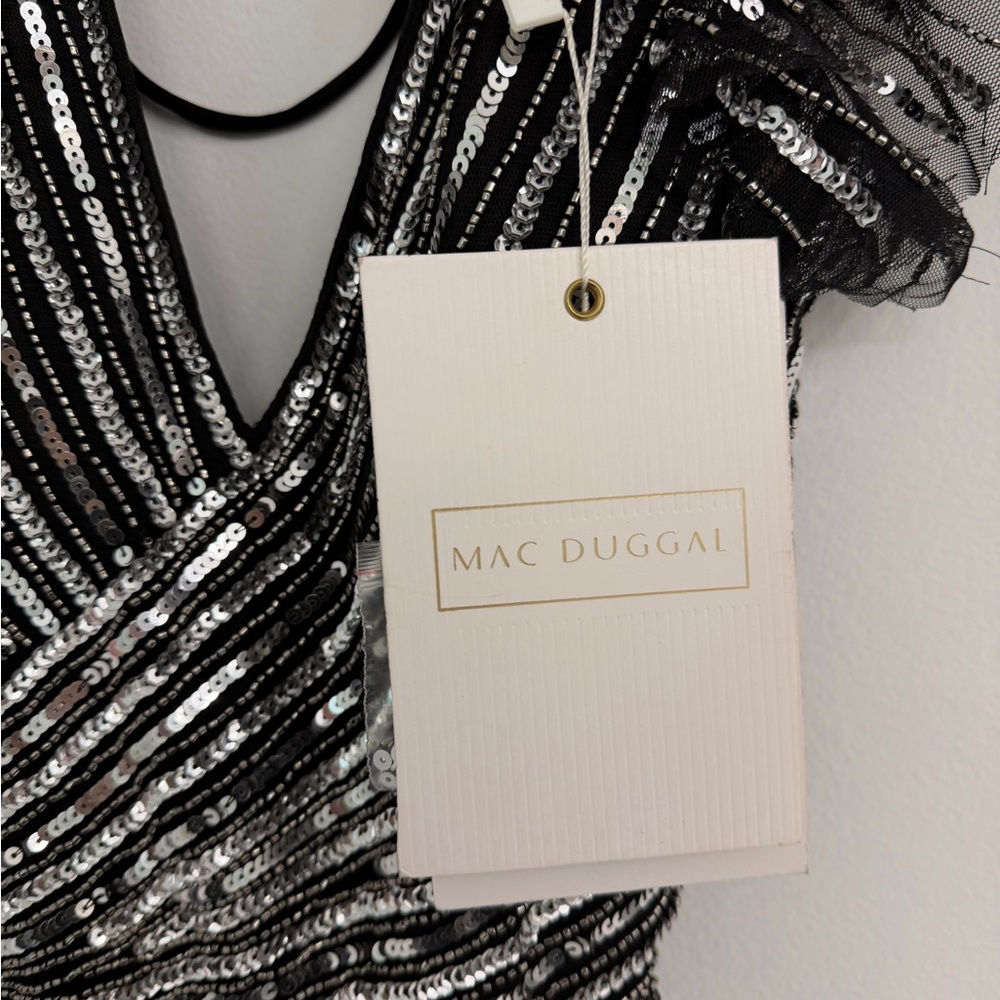 Mac Duggal Striped Sequin Gown in Black and Silver